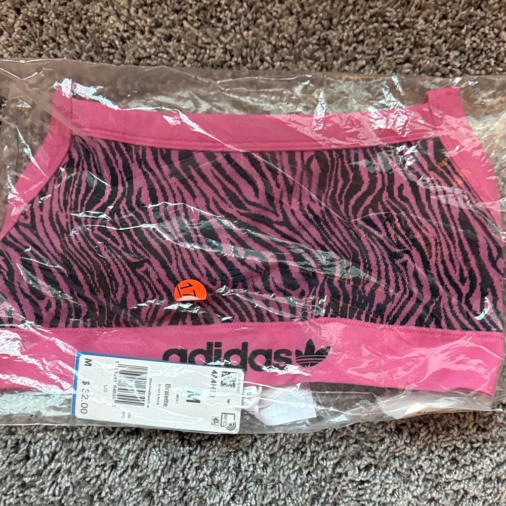 Adidas Pink and Black Zebra Sports Bra size m